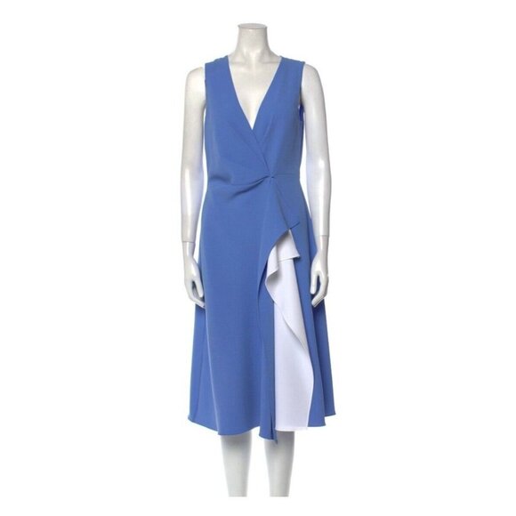 Diane Von Furstenberg Addison Blue and White Ruched Dress 6 - Picture 3 of 5